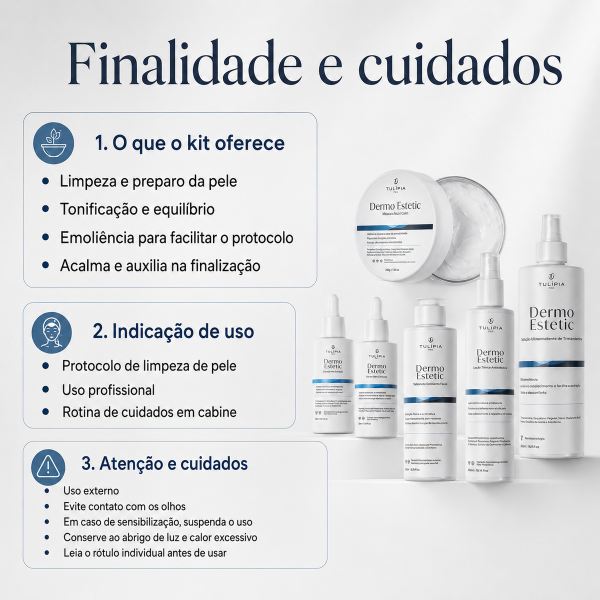 Tulípia Kit Dermo Estetic Limpeza Facial Profissional 6 Itens Controle Oleosidade Skincare