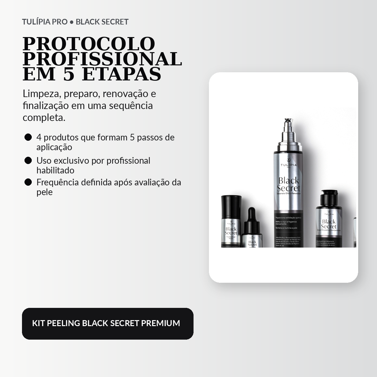 Tulípia Kit Peeling Premium Black Secret 4 Itens Renovação Viço Skincare Profissional