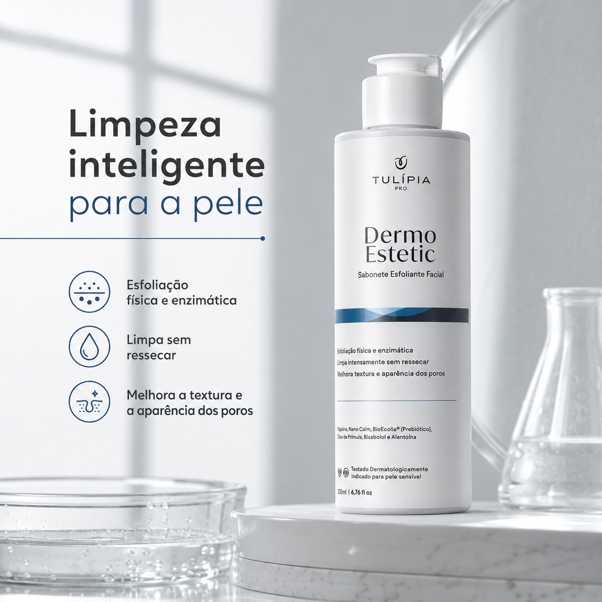 Tulípia Dermo Estetic Sabonete Esfoliante Facial 200ml Limpeza Skincare Profissional