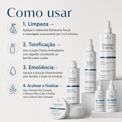 Tulípia Kit Dermo Estetic Limpeza Facial Profissional 6 Itens Controle Oleosidade Skincare