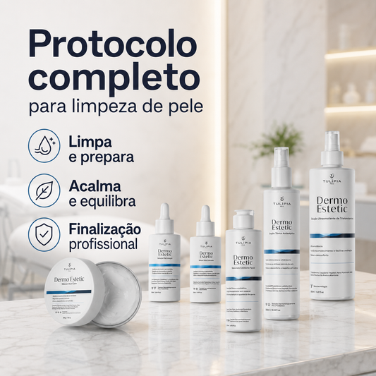 Tulípia Kit Dermo Estetic Limpeza Facial Profissional 6 Itens Controle Oleosidade Skincare