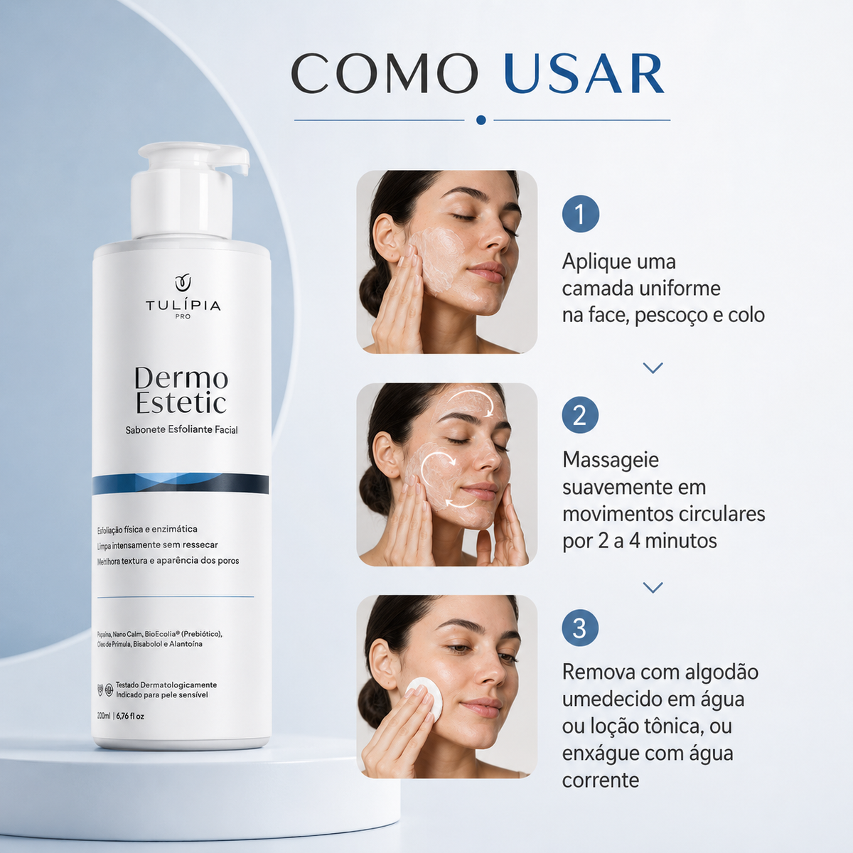 Tulípia Dermo Estetic Sabonete Esfoliante Facial 200ml Limpeza Skincare Profissional