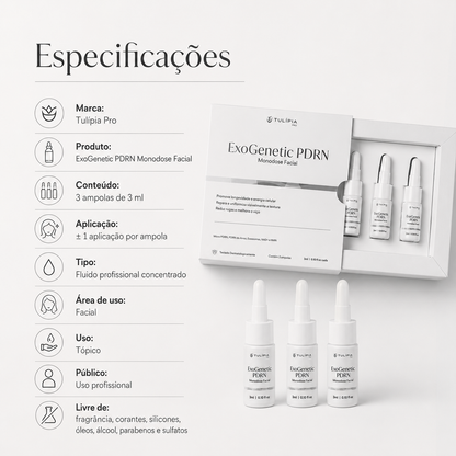 Tulípia ExoGenetic PDRN Monodose Facial 3 Ampolas 3ml Firmeza Viço Skincare Profissional