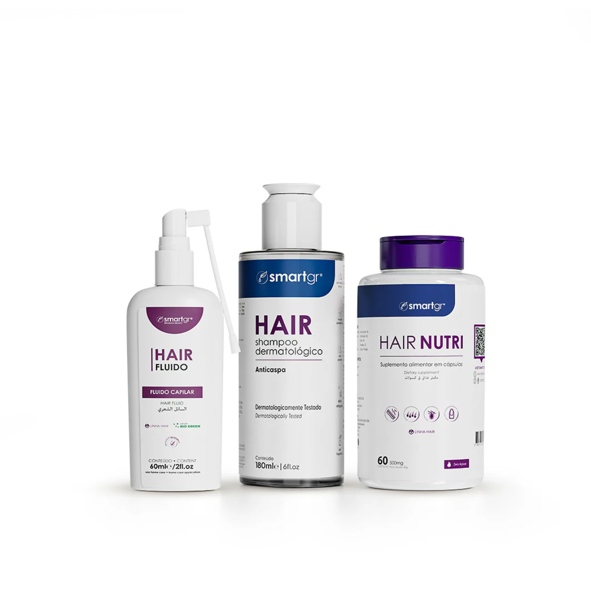 Kit Antiqueda SmartGR Shampoo + Fluido GHK Cu + Hair Nutri