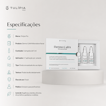 Tulípia Dermo CaHA Monodose Facial 3 Ampolas 5ml Firmeza Elasticidade Skincare Profissional
