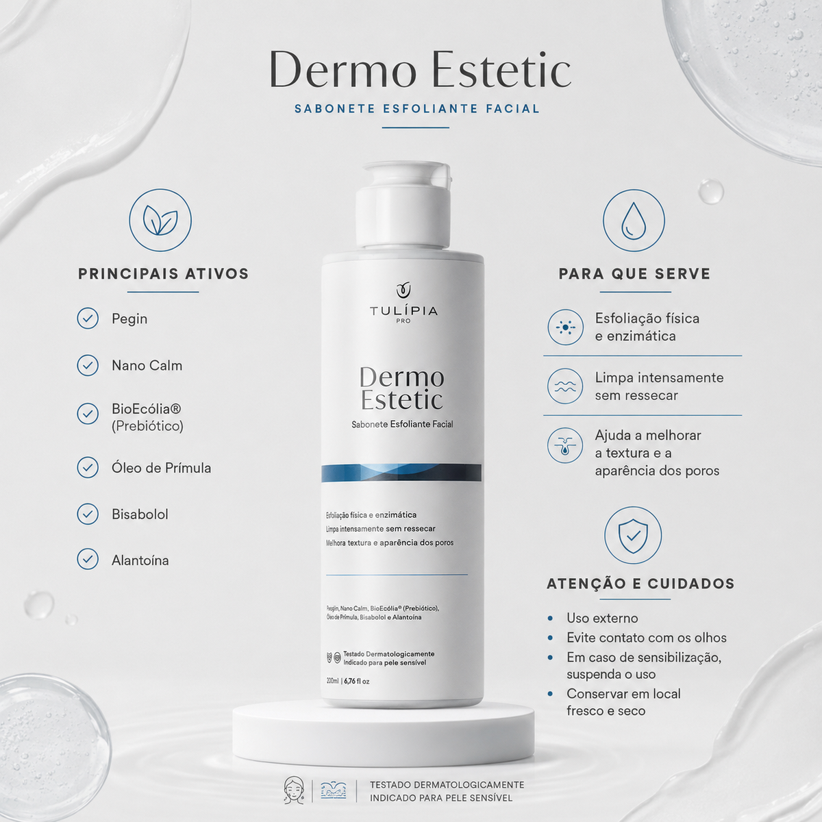 Tulípia Dermo Estetic Sabonete Esfoliante Facial 200ml Limpeza Skincare Profissional