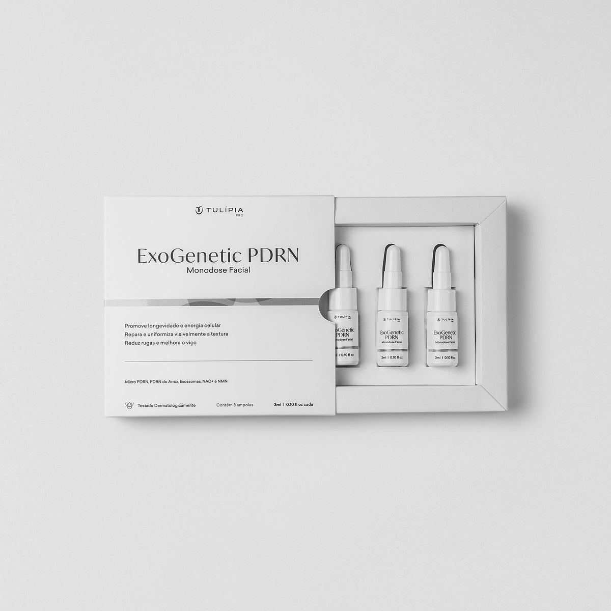 Tulípia ExoGenetic PDRN Monodose Facial 3 Ampolas 3ml Firmeza Viço Skincare Profissional