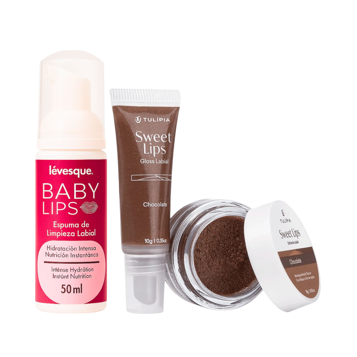 Kit Lévesque Baby Lips Hidragloss Sweet Lips Gloss Esfoliante Espuma Labial Maciez e Brilho