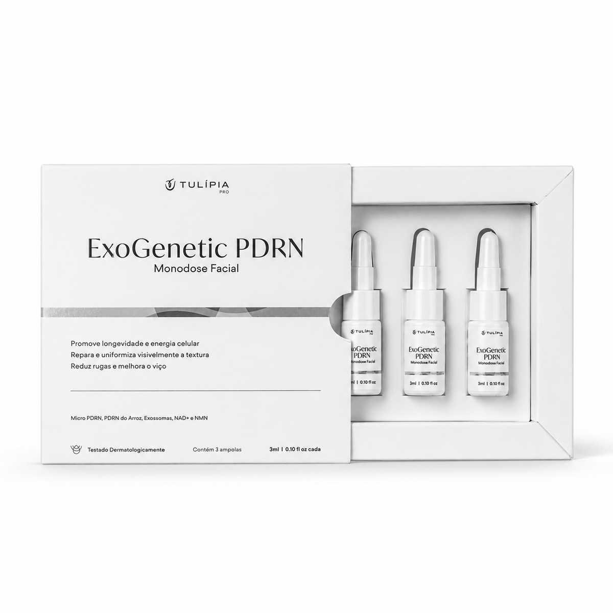 Tulípia ExoGenetic PDRN Monodose Facial 3 Ampolas 3ml Firmeza Viço Skincare Profissional