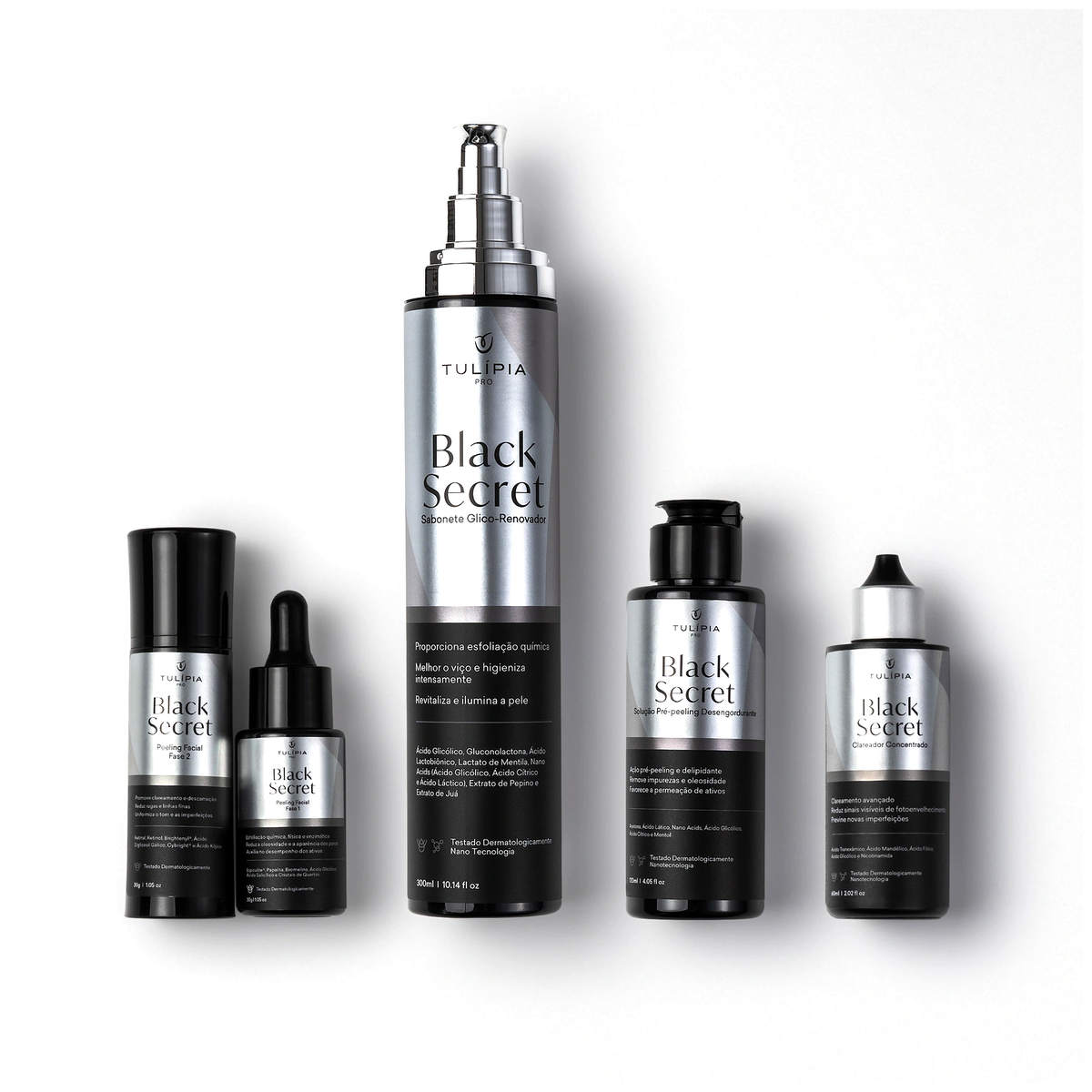 Tulípia Kit Peeling Premium Black Secret 4 Itens Renovação Viço Skincare Profissional
