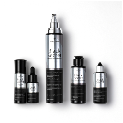 Tulípia Kit Peeling Premium Black Secret 4 Itens Renovação Viço Skincare Profissional