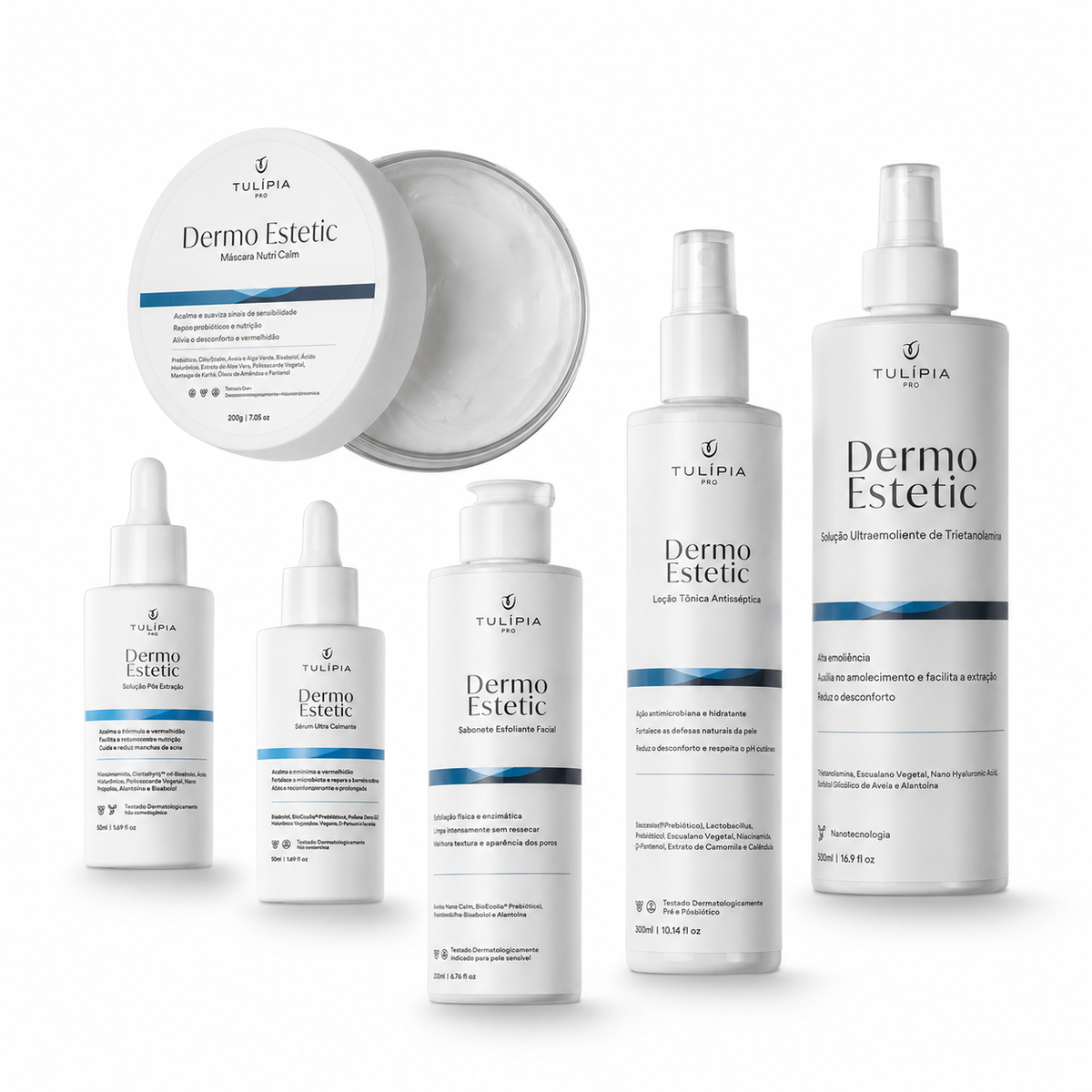 Tulípia Kit Dermo Estetic Limpeza Facial Profissional 6 Itens Controle Oleosidade Skincare