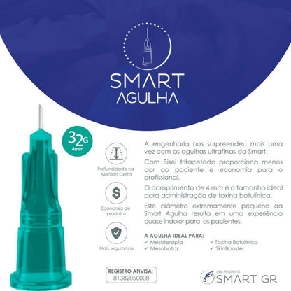 Agulha de Lebel para Mesoterapia 32G 4mm -100 un Smart GR