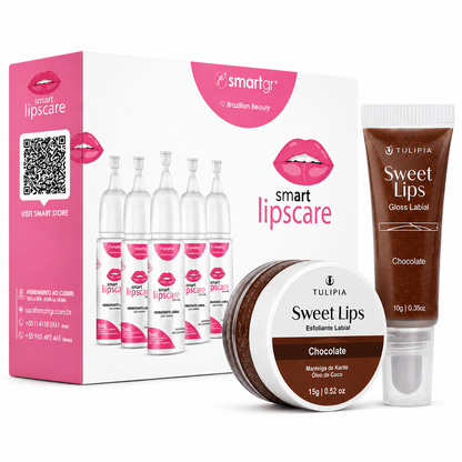 Kit Lábios Hidratados Chocolate Sweet Lips Gloss e Esfoliante Labial Hidratação e Maciez