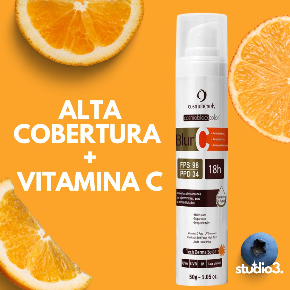 Protetor Solar Base Bege Médio Vitamina C  BlurC Cosmobeauty