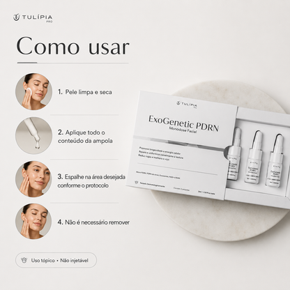 Tulípia ExoGenetic PDRN Monodose Facial 3 Ampolas 3ml Firmeza Viço Skincare Profissional