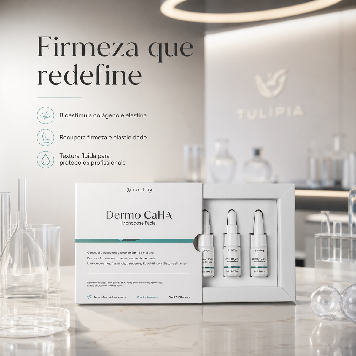 Tulípia Dermo CaHA Monodose Facial 3 Ampolas 5ml Firmeza Elasticidade Skincare Profissional