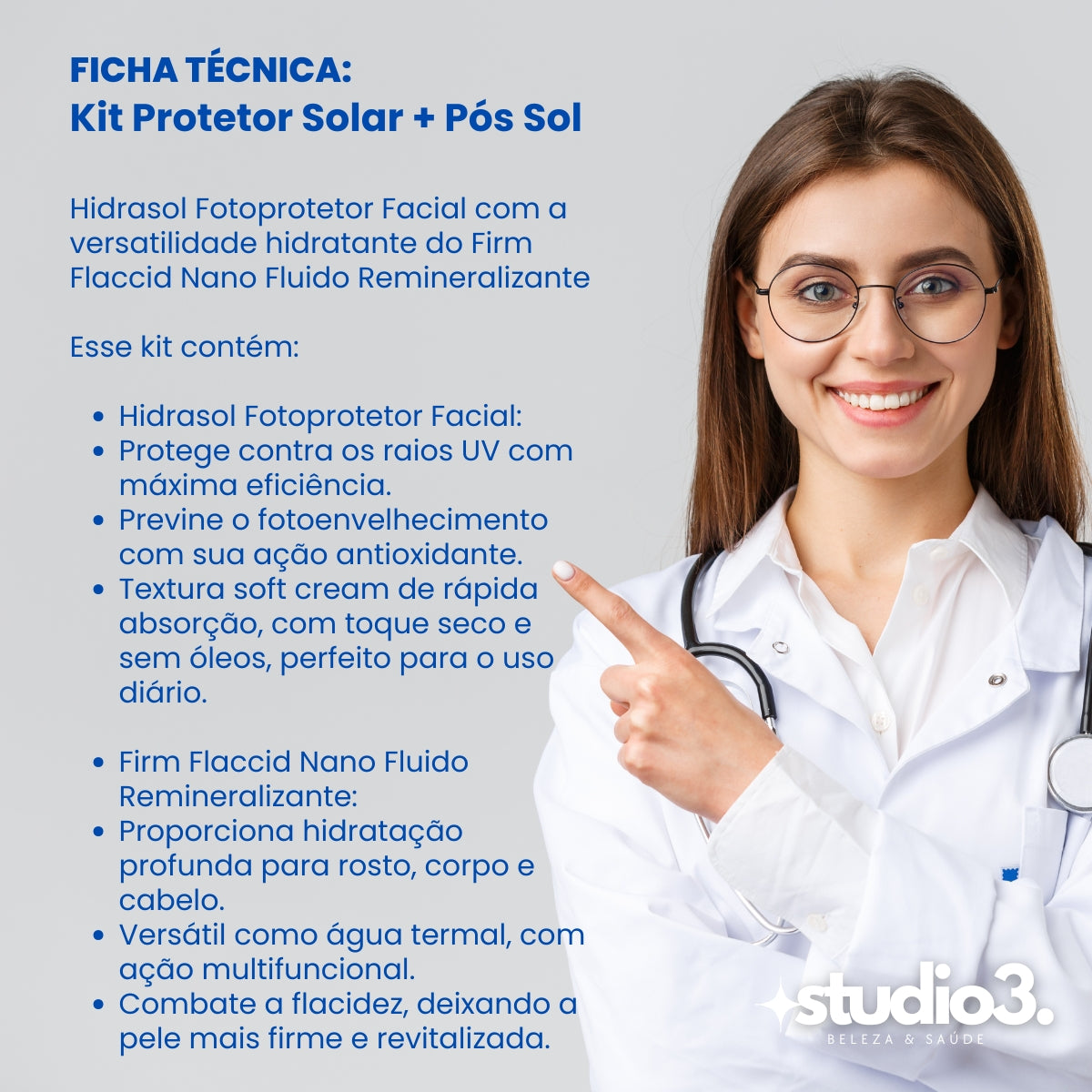 Kit Pós Sol Facial e Corporal Protetor Solar FPS30 e Flaccid
