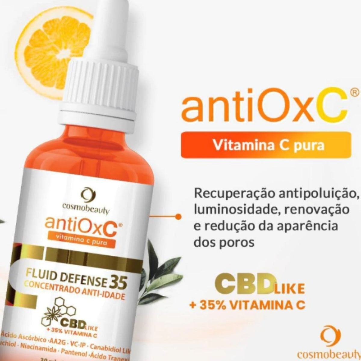 AntioX C Vitamina C Pura 45% Cosmobeauty – Clareador de Manchas e Melamsa  Antissinais